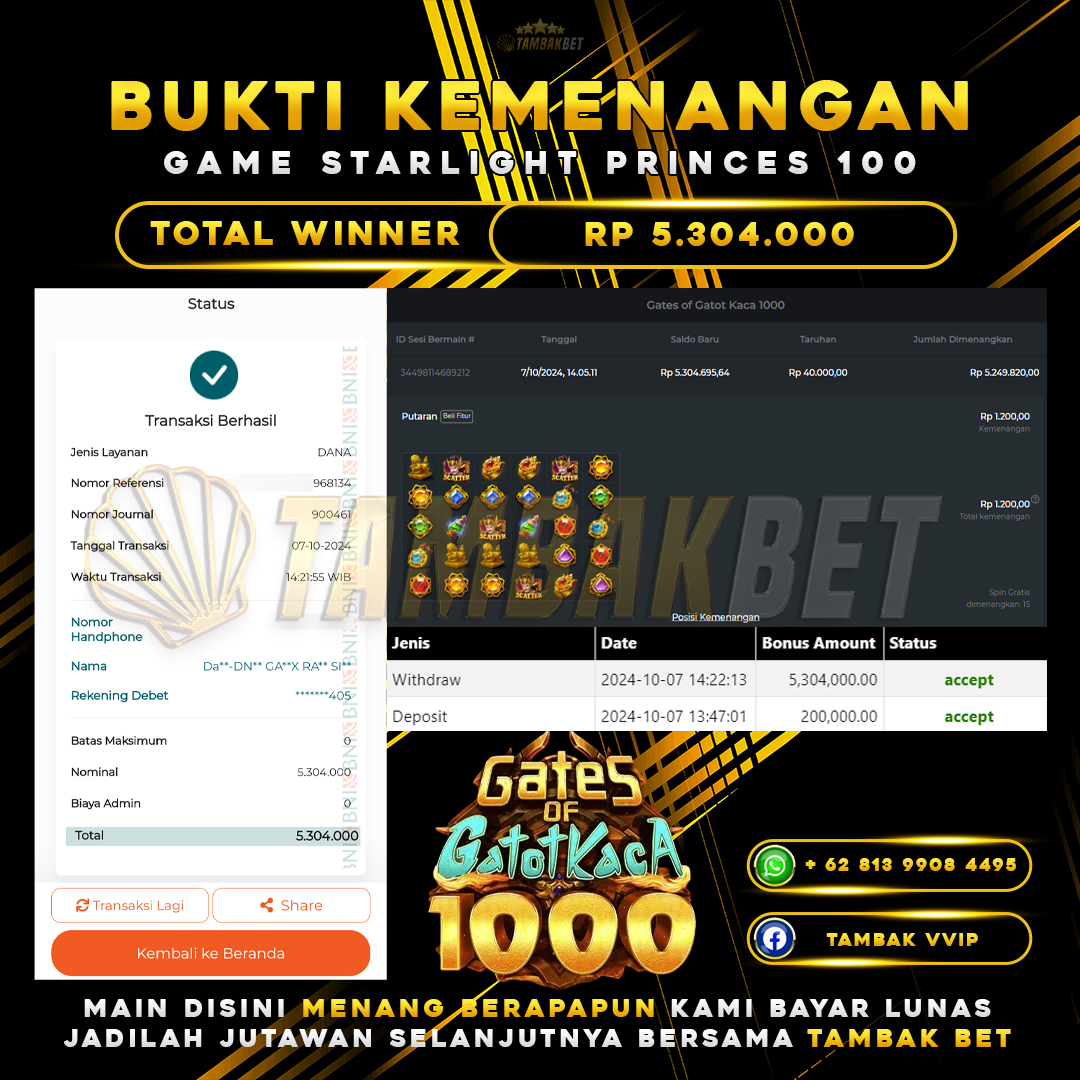 BUKTI JACKPOT SLOT GATES OF GATOT KACA 1000 DI TAMBAKBET