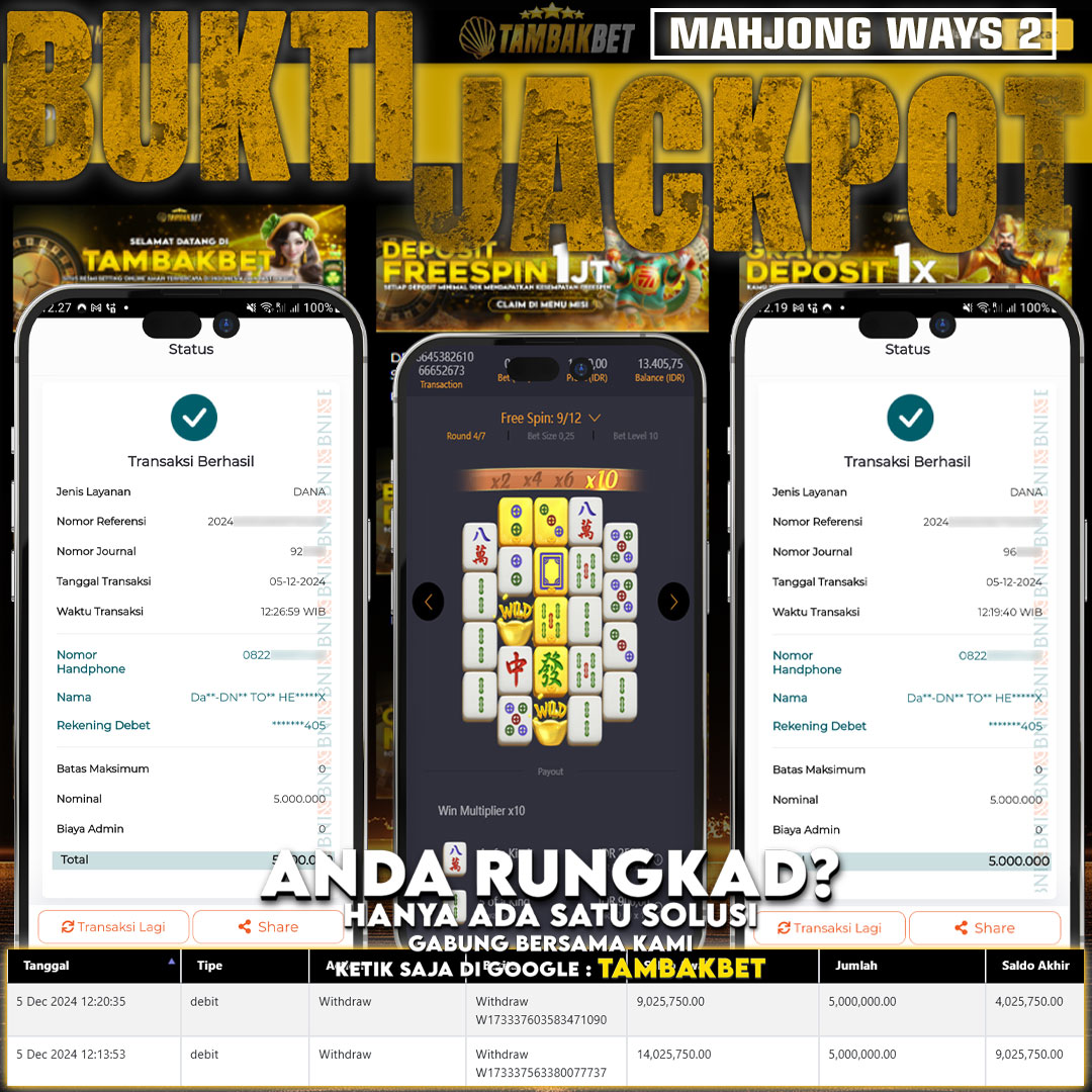 BUKTI JACKPOT MAHJONG WAYS 2 TAMBAKBET