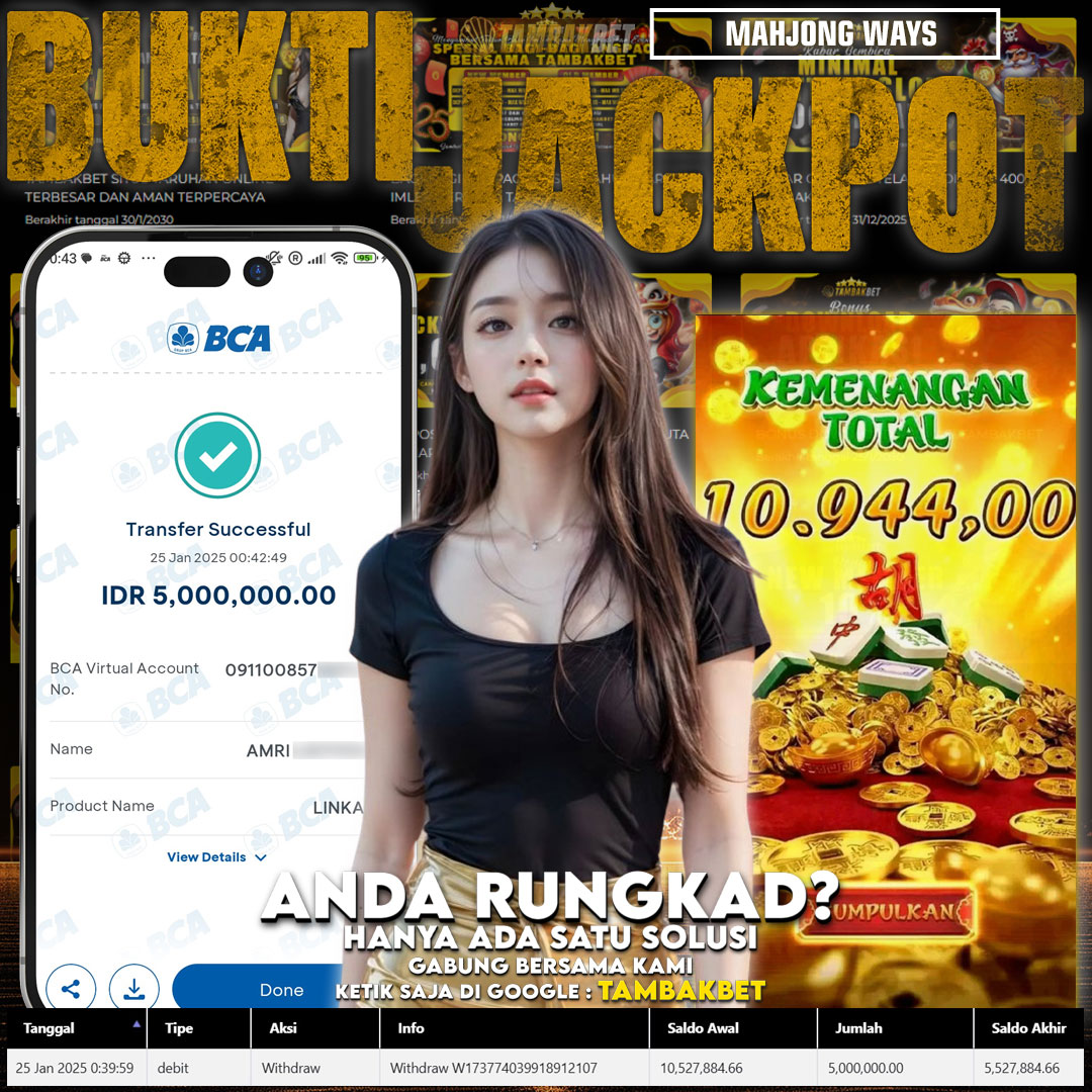 BUKTI JACKPOT SLOT MAHJONG WAYS TAMBAKBET